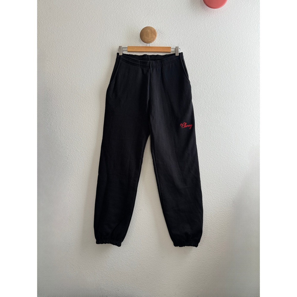 Cherry Los Angeles Black Script Logo Fleece Sweatpants Mens Small Made in USA